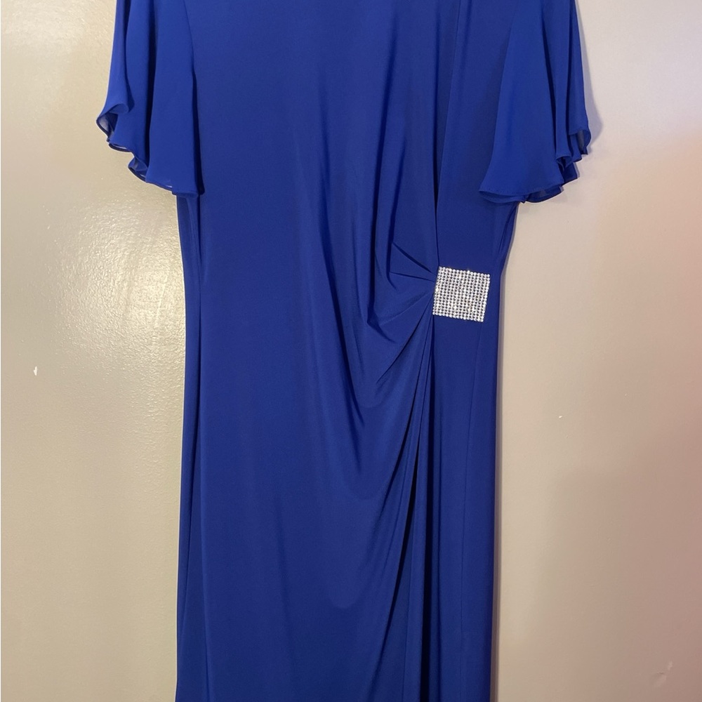 J.B.S. Asymmetrical Blue Dress with Rhinestone Accent